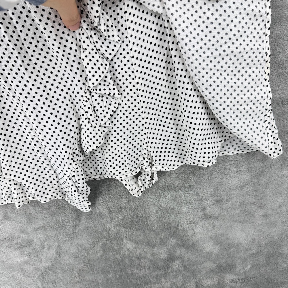 Zara Romper Womens Medium Polka Dot Ruffle Puff Sleeves Retro Wrap Black White - Picture 7 of 11
